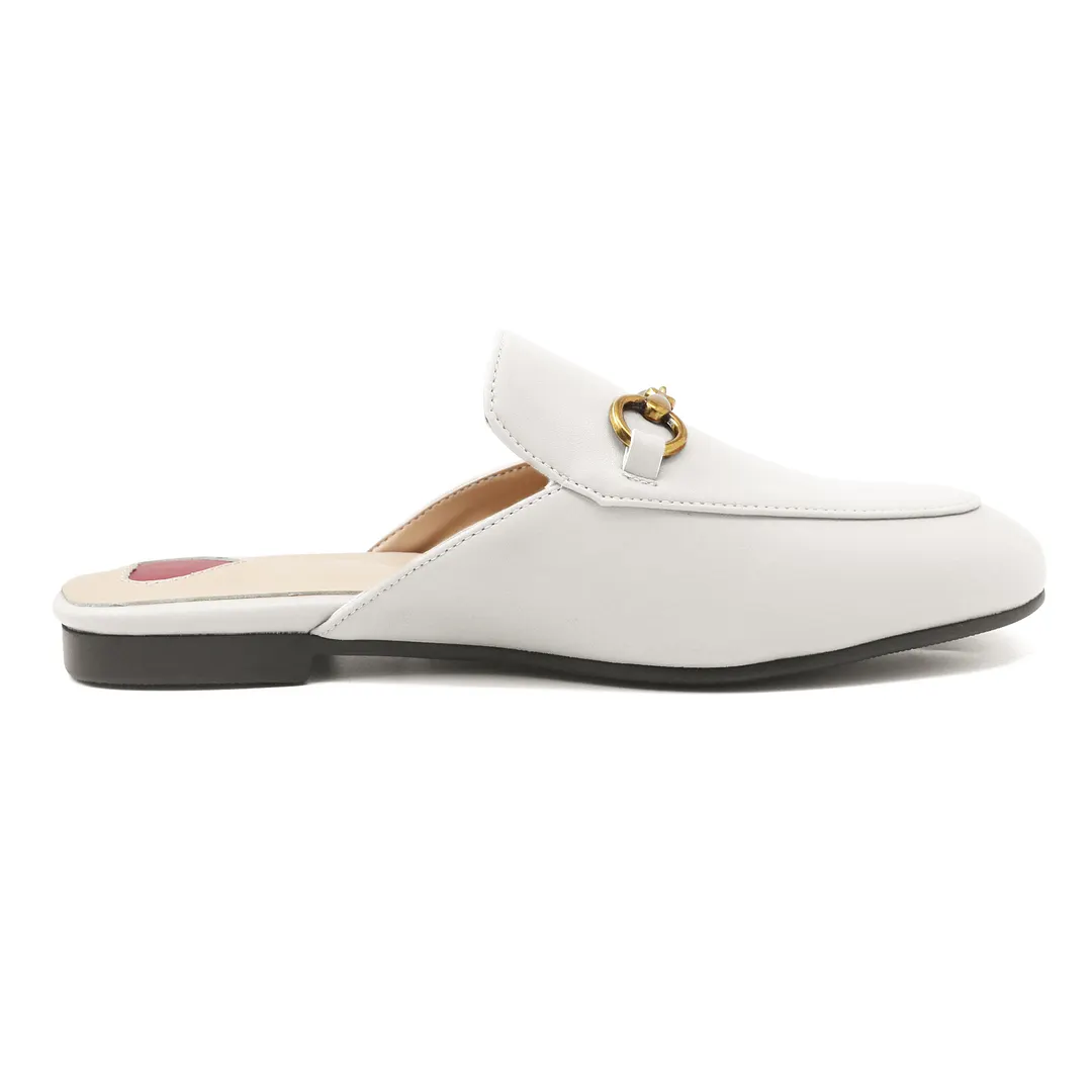 Red Heart Buckle White Mules Shoes-vocosishoes