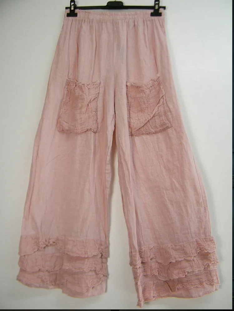 Casual Plain Mid Rise Pocket Wide Leg Pants