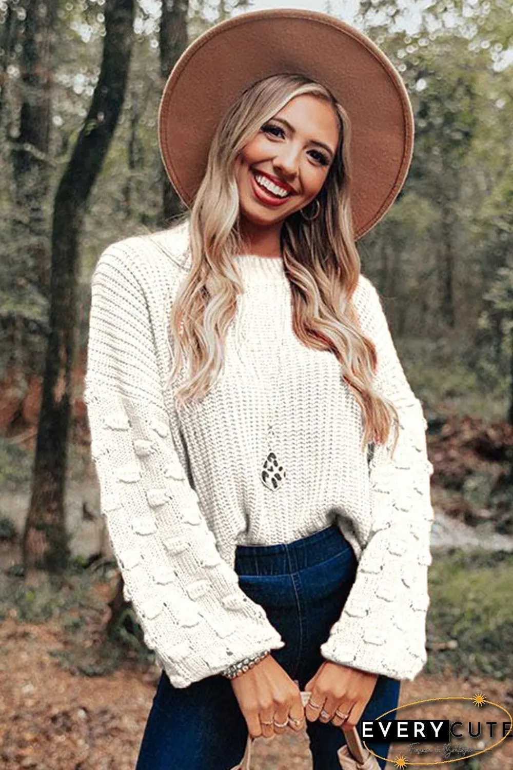 Plain Long Sleeve White Sweater