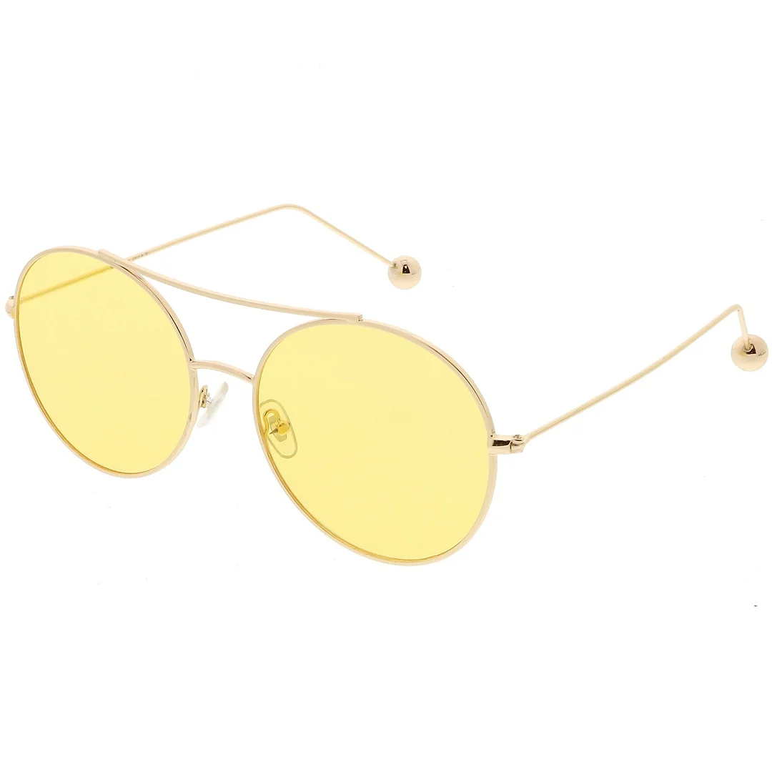 Premium Oversize Round glasses Metal Double Nose Bridge Color Flat Lens 59mm