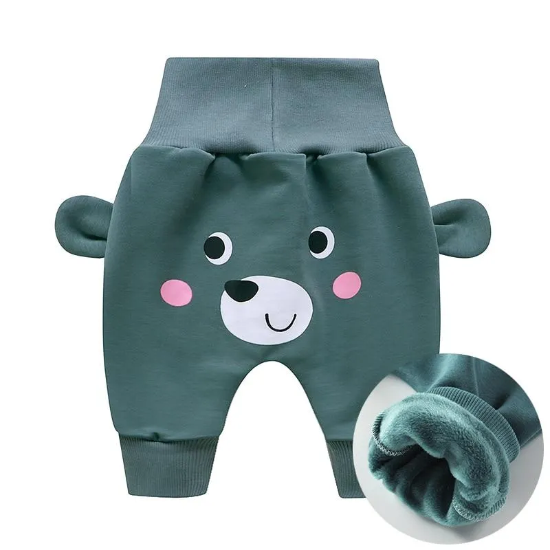 Baby Cute Pants Boys Girl Cartoon High Waist Protection Belly Children Toddler Spring Autumn Winter Newborn Warm Velvet Trousers
