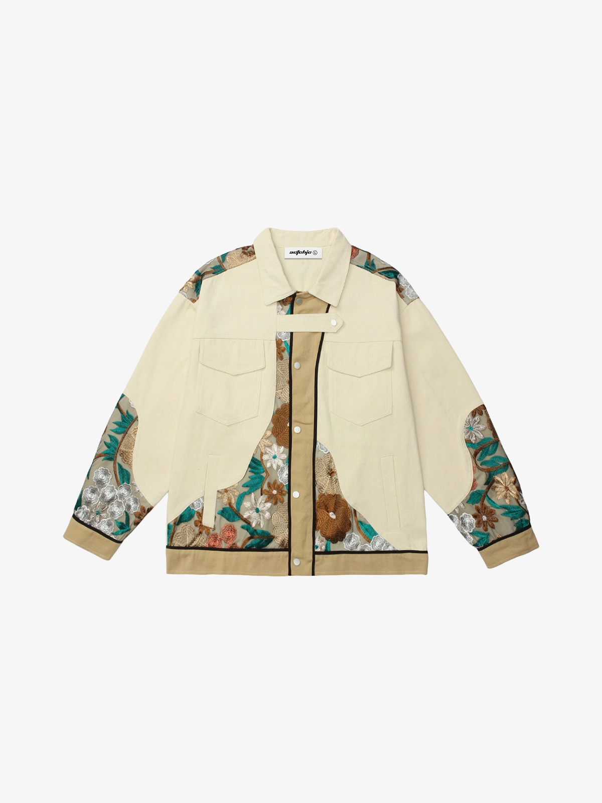 Khaki Act Chic Lace Floral Embroidered Patchwork Jacket Front