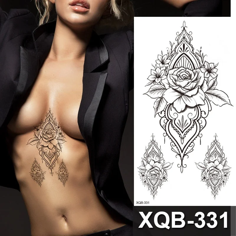 temporary tattoo flower snake dragon anime sexy body art stickers black lion skull tattoo sleeve for women men boys sexy decal