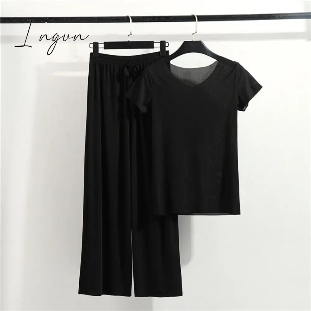 Ingvn - Female Home Clothes 2 Pieces Set Lady Suit Summer Women Lounge Wear Autumn Loose Homewear