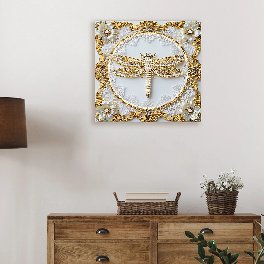 Dragonfly DIY Pearl Diamond Art Kit for Adults Home Decor 25x25cm With Frame