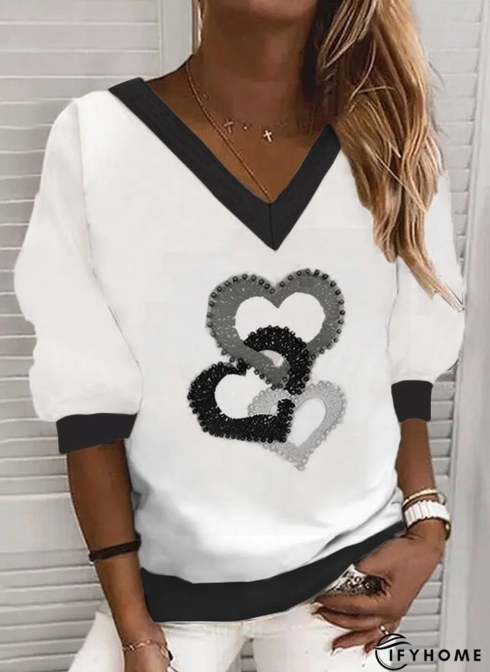 V Neck Work Long Sleeve Sweatshirt | IFYHOME