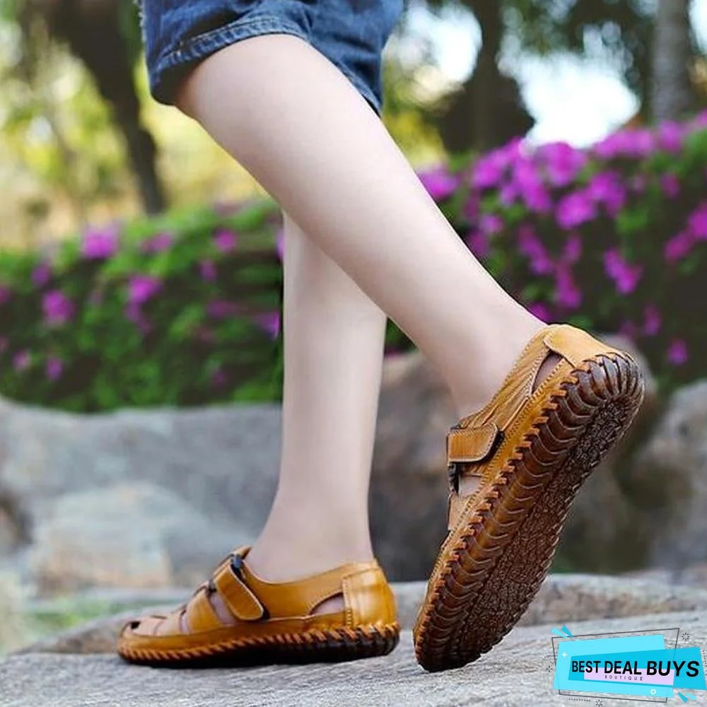 Men's Cow Leather Sandals Breathable Casual Footwear Walking Sandal Shoes