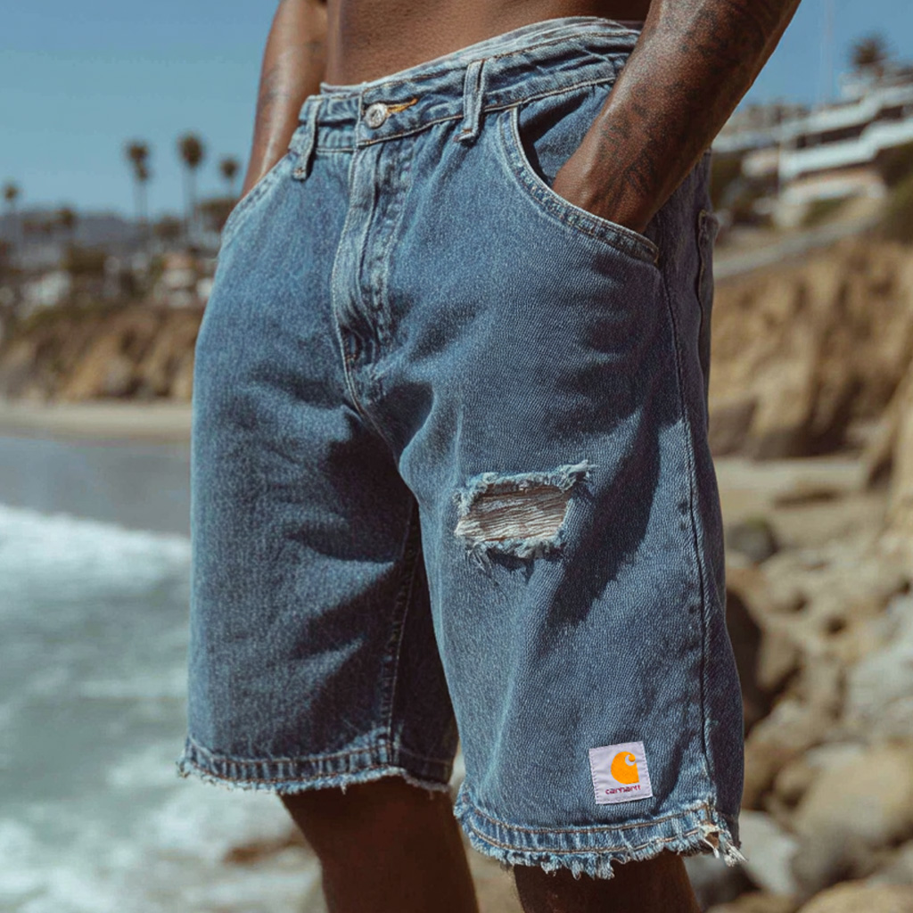 Men's Vintage Denim Distressed Pocket Shorts