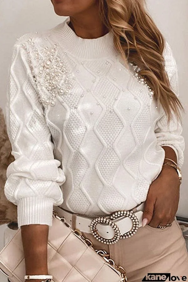 Women's Sweaters Pure Pearl Long Sleeve Knitted Sweater