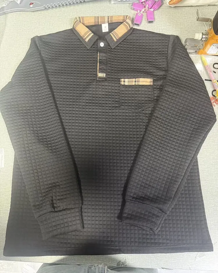 Knitted Long Sleeve Shirt Men's Casual Collared Top for Spring