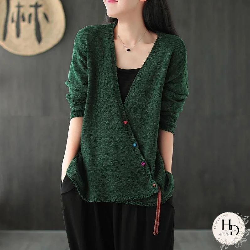 Oversize Women Knit Vintage V-neck Coat ( Limited Stock)