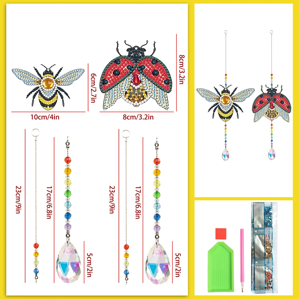 2pcs Crystal Light Catcher Diamond Painting Bee Hanging Decor(Double-Sided)