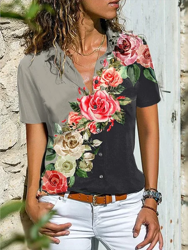 Short Sleeve Casual Floral-Print Shirts & Tops