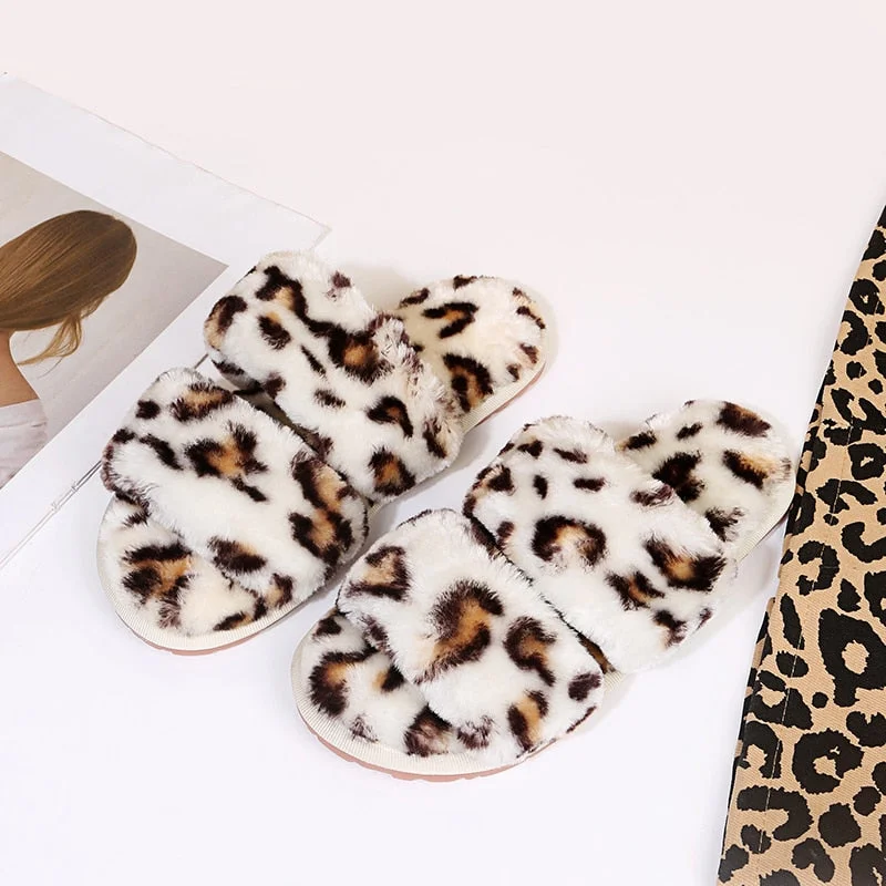 Fluffy Slippers Women Cozy Faux Fur Indoor Floor Slides Flat Soft Furry Shoes Women Home Slippers Female Winter Warm Flip Flops