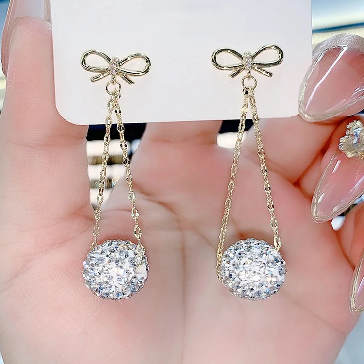 Fashion Silver Bow Pearl Ball Earrings