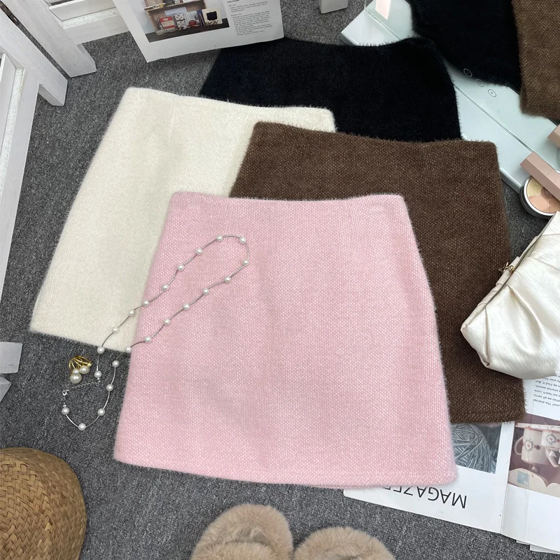 Churchf Real Shooting Pink Hair This Dress Girl Autumn And Winter High Waist A-Buffed Short Skirt Anti-Light One-Step Skirt 8871