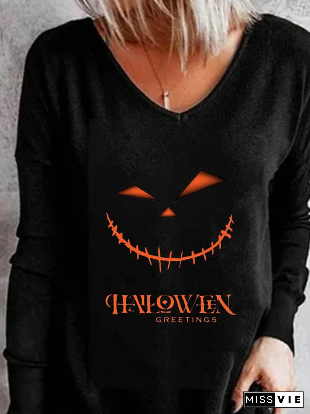 Off Shoulder Casual Cotton Blends Cartoon Halloween T-shirt