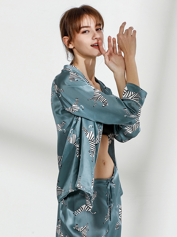 22 Momme Zebra Printed Silk Pajamas