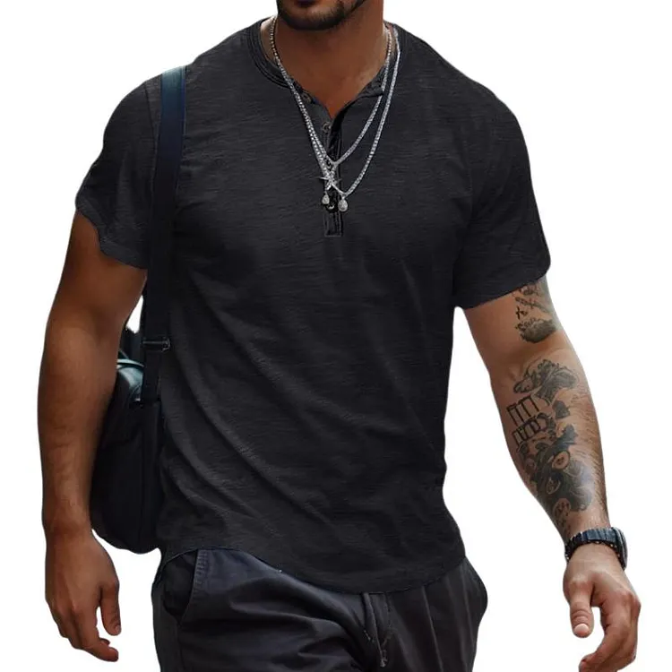 Men's Sport Button Henley Neck Short Sleeve T-Shirt