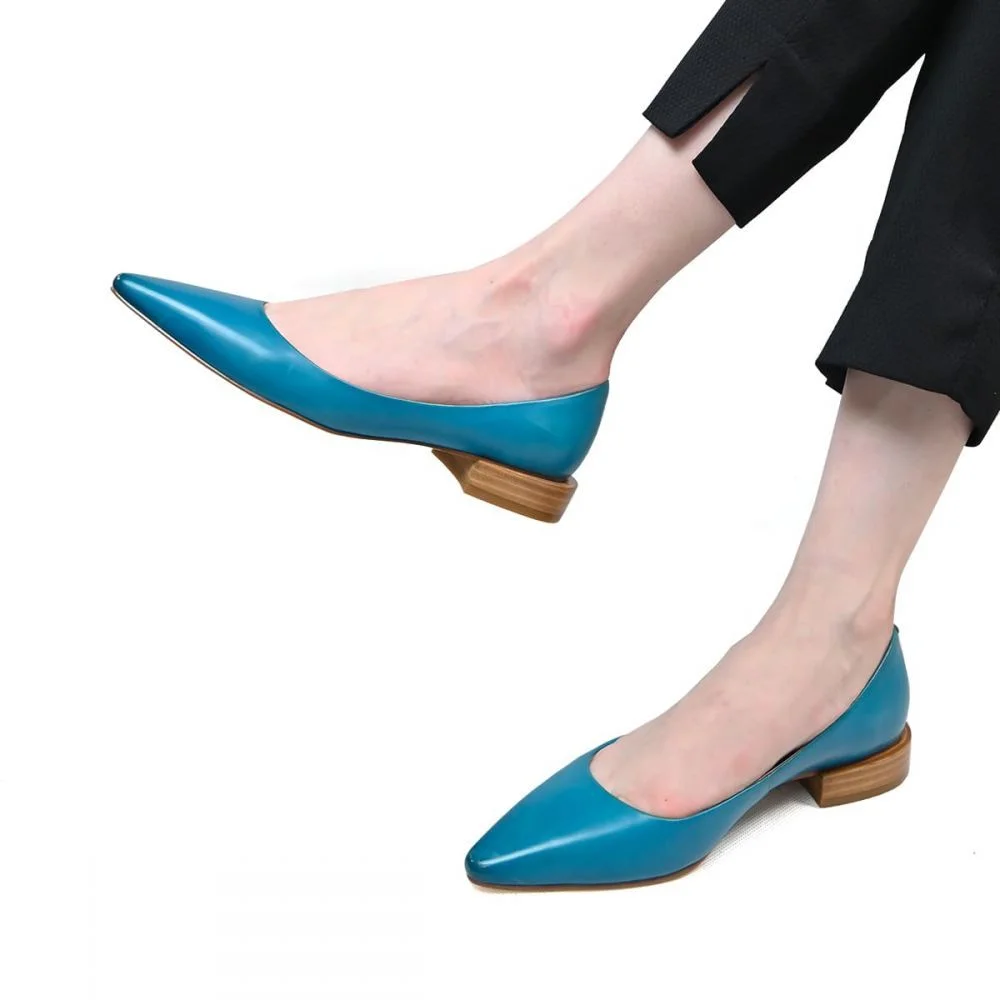 Pointed Toe Flats Handmade Shoes Wooden Heel Shoes