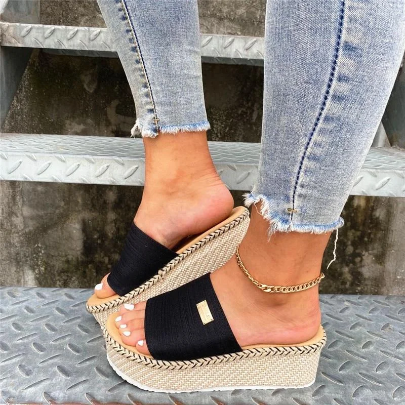 2021 Women Summer Wedges Slippers Casual Hemp Thick Soles High Heels Platform Sandals Fashion Outdoor Beach Woman Walking Shoes