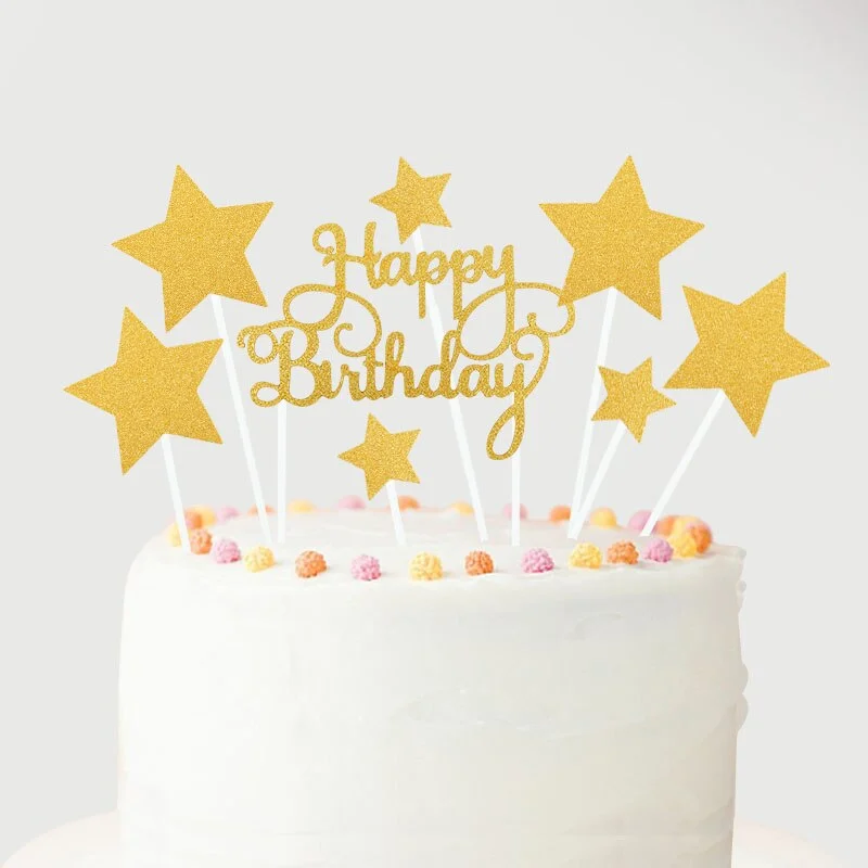 1Set Rose Gold Happy Birthday Cake Toppers with Confetti Balloons Kids Birthday Party Decoration Baby Shower Favor Wedding Decor