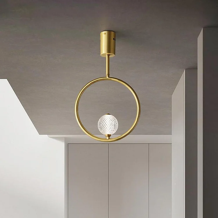 Ring Globe Acrylic Brass Flush Mount Ceiling Light for Entryway Hallway Lighting - Appledas