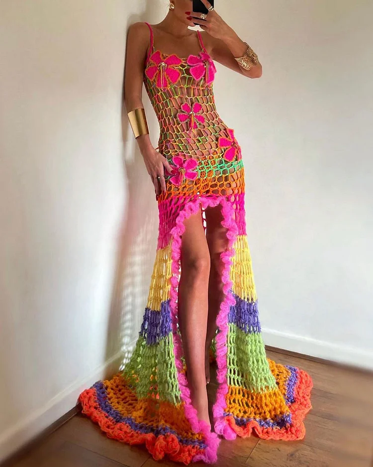 Bohemian Colorful Crochet Floral Dress
