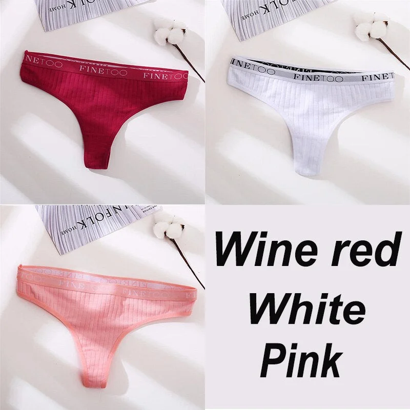 3PCS/Set Women Panties G-string Underwear Cotton Female Underpants Solid Color Briefs Lingerie Sexy Thong Panties for Woman M-XL