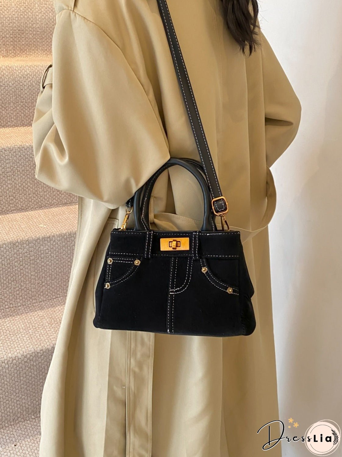 Suede Adjustable Strap Double-Use Handbag