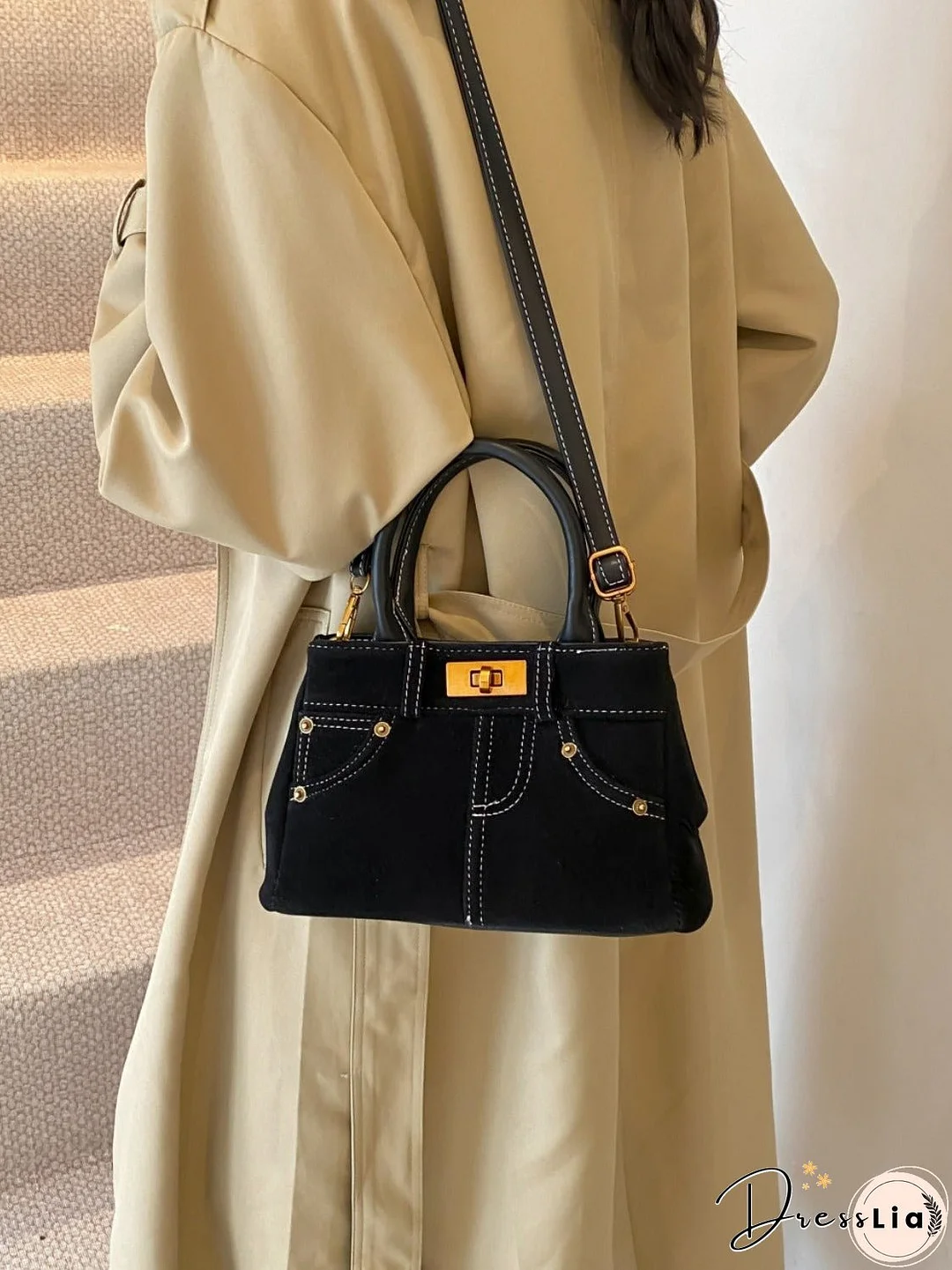 Suede Adjustable Strap Double-Use Handbag