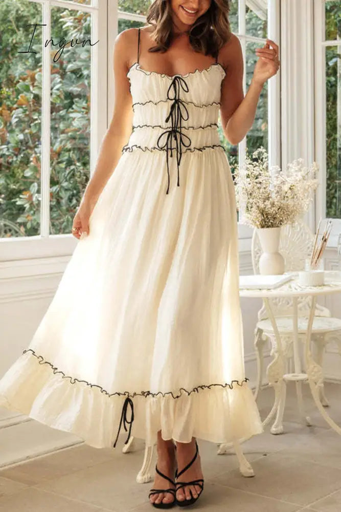 Ingvn- Sexy Vacation Solid Frenulum Backless U Neck Sling Dress Dresses White / S Dresses/Summer