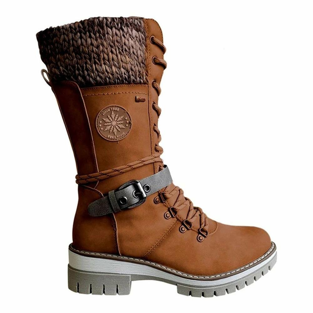 Louise Boots Women Buckle Lace Knitted Mid-calf Boots