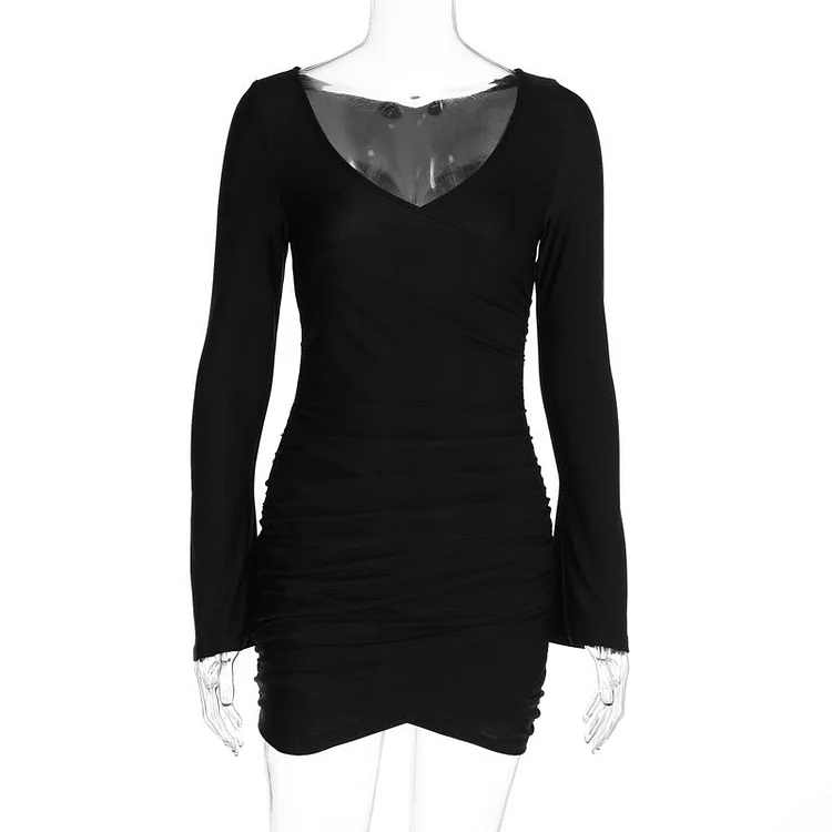 Women Dresses Spring Sexy V-neck Long-Sleeve Dress
