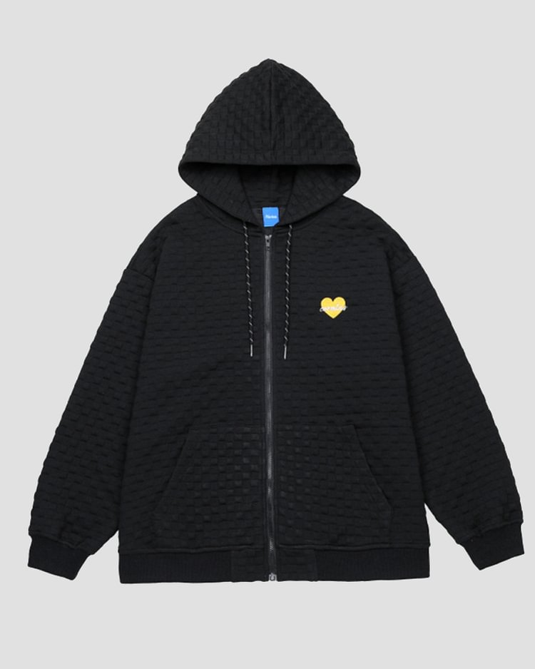 Y2K Waffle Heart Embroidered Hoodie Jacket-luchamp:luchamp