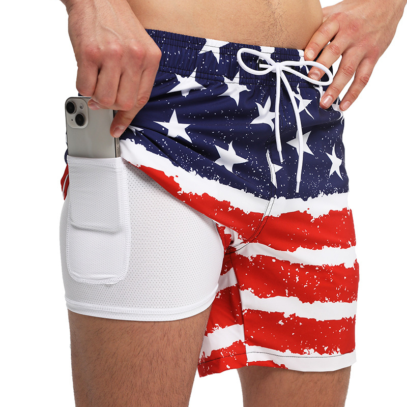 Men's Swim Trunks American Flag Print Trunks with Lining Pocket | ARKGET