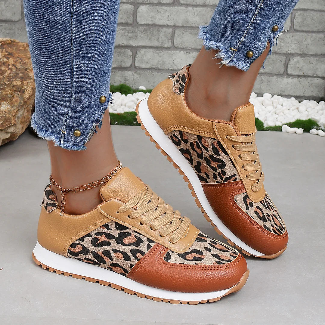 Breakj Breakj Large Code New Splicing Tie Sneakers 2025 Low-Top Leopard-Print Sports Casual Shoes Women