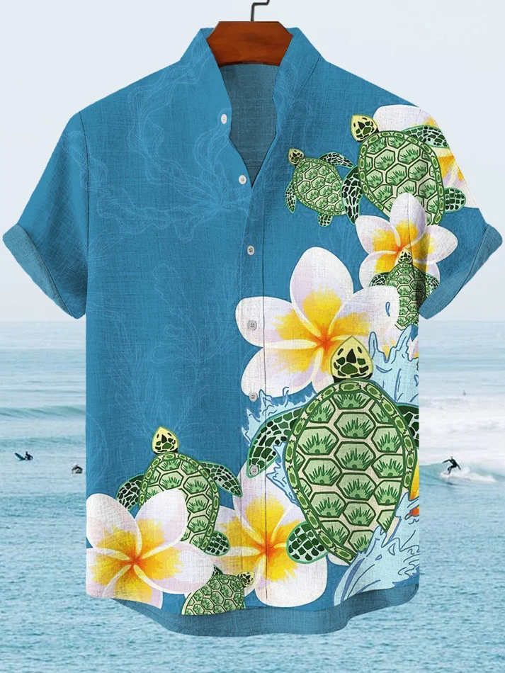 Men's Vacation Hawaii Turtles Flowers Art Print Shirt