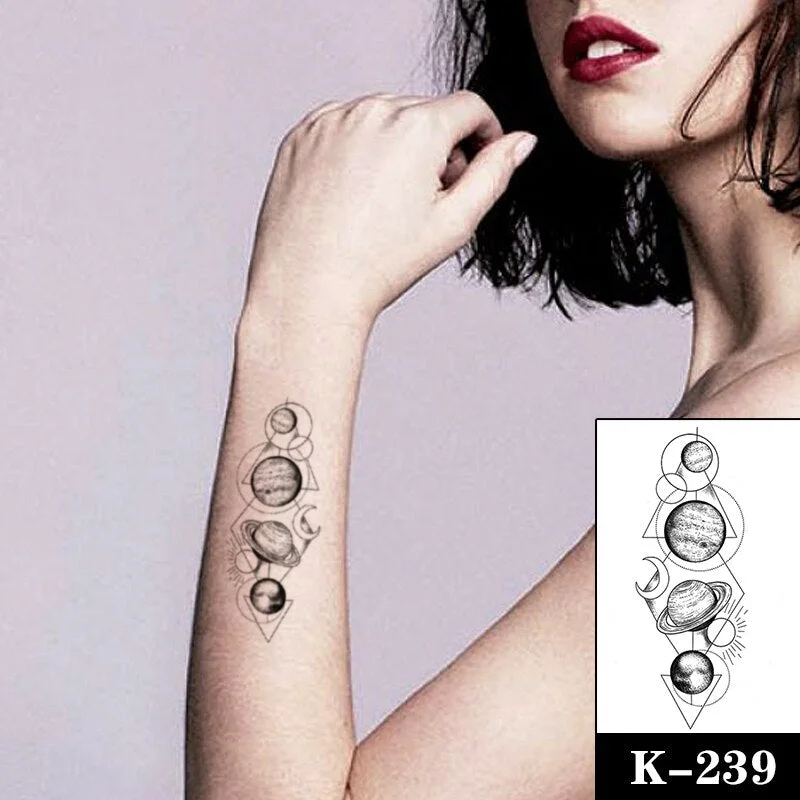 Waterproof Temporary Tattoo Sticker Black Wolf Arrow Rose Butterfly Flash Tattoos Totem Line Body Art Hand Fake Tatoos Women Men