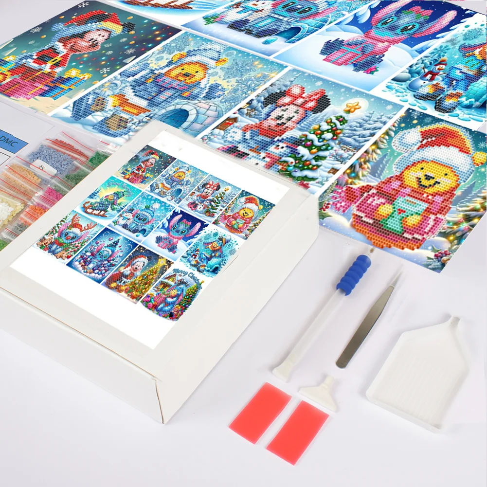 12pcs Cartoon DIY Mini Round Diamond Painting Set Desktop Decor No Frame15x15cm