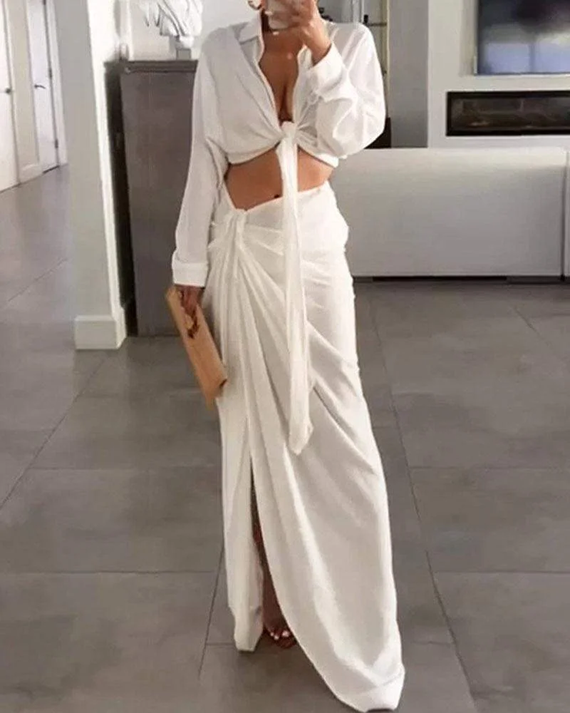 Simple Lapel Shirt Top Buttock Skirt Suit