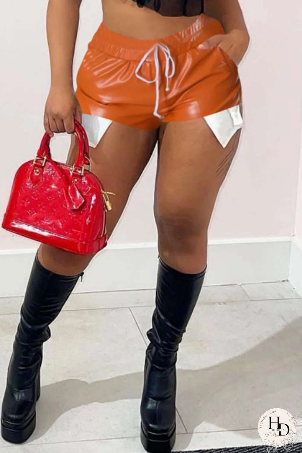 Yellow Sexy Solid Patchwork Regular High Waist Conventional Solid Color Shorts