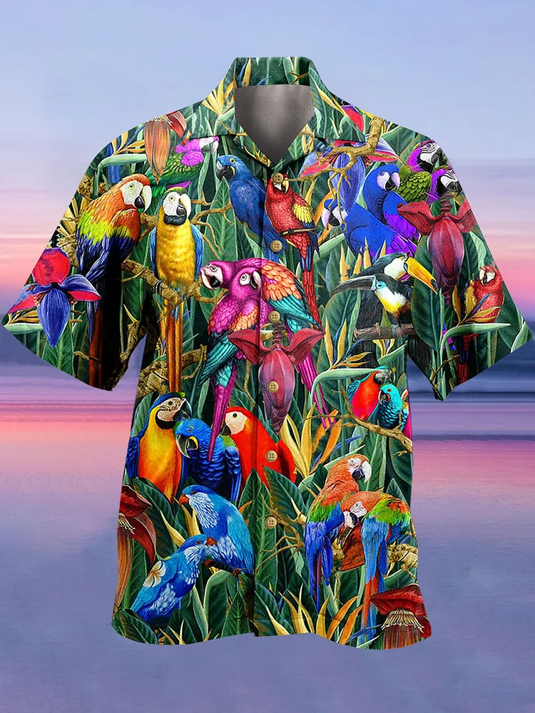Mens Parrot Retro Breathable Cute Hawaiian Shirts For Summer