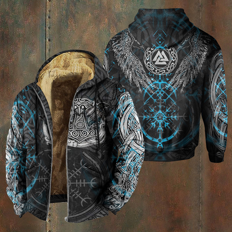 Men's Vikings Magic Rune Graphic Vintage Cropped Hooded Jacket