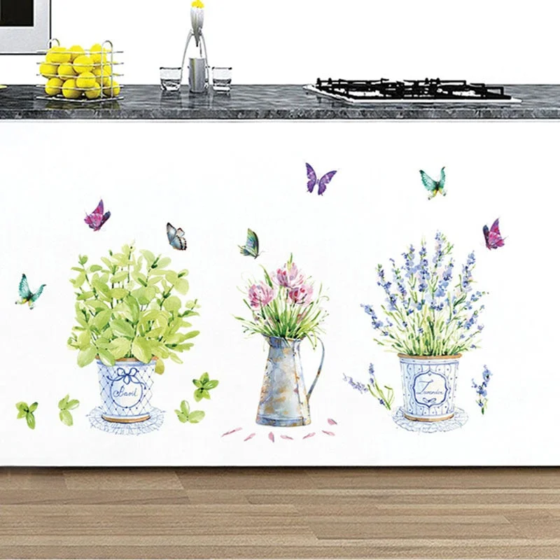 3pcs Flowers Plants Bonsai Wall Stickers for Kids Room Living Room Home Decoration Wall Decal Home Decor Bedroom Window Glass