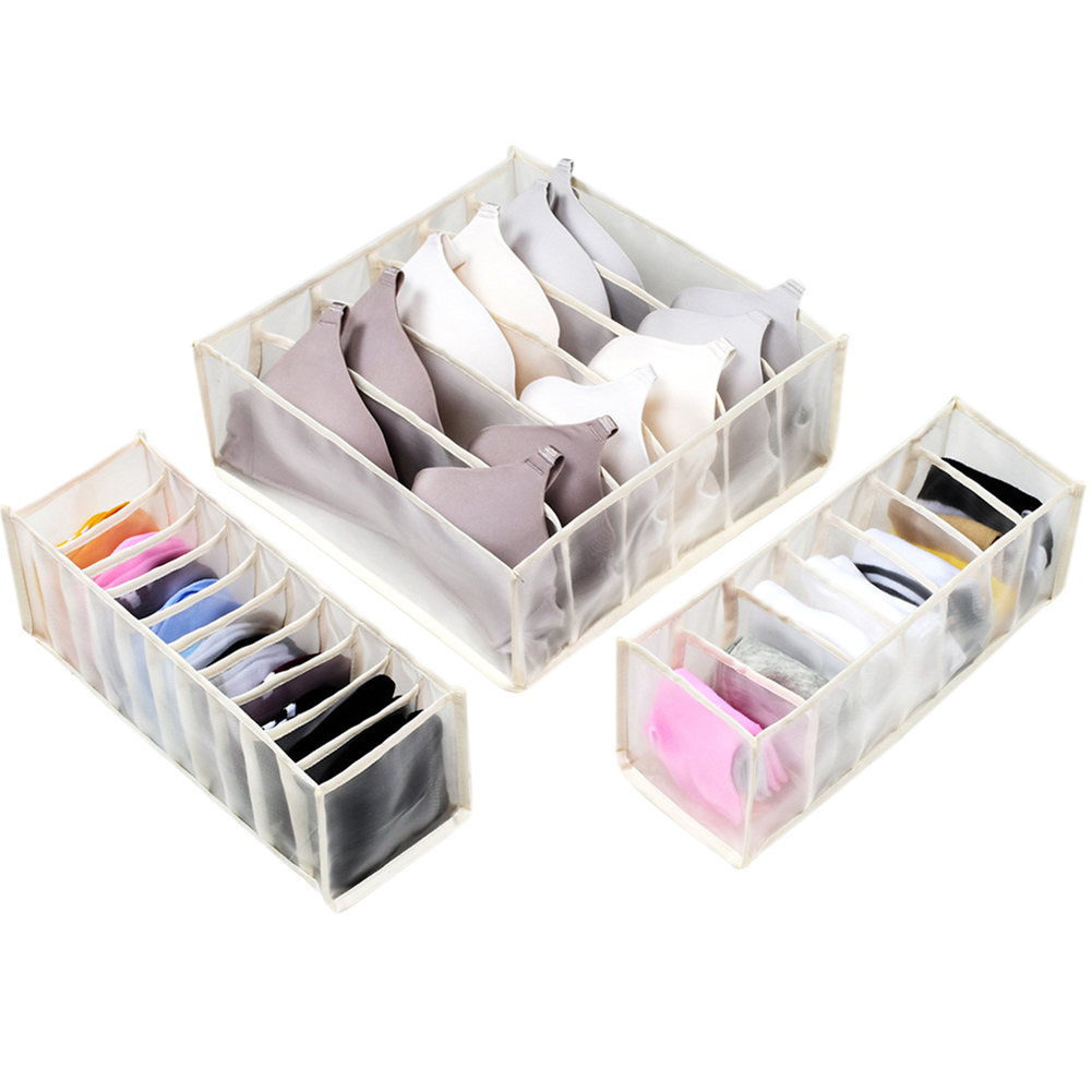 

3pcs Folding Underwear Storage Box w/Compartments Drawer Organizer Divider, Grey, 501 Original