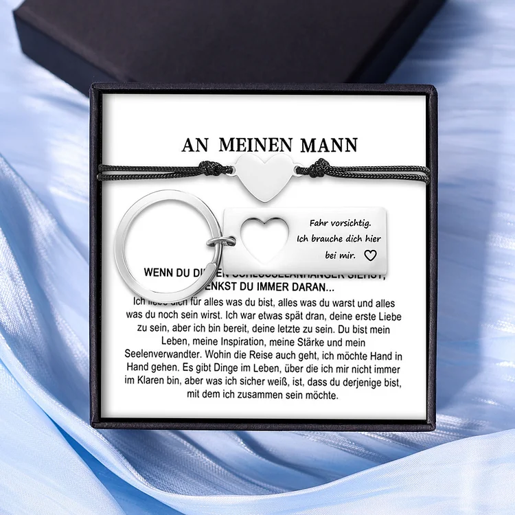 Kettenmachen Schlüsselanhänger & Herz Armband Set-An meinen Mann-Geschenk mit Nachrichtenkarte