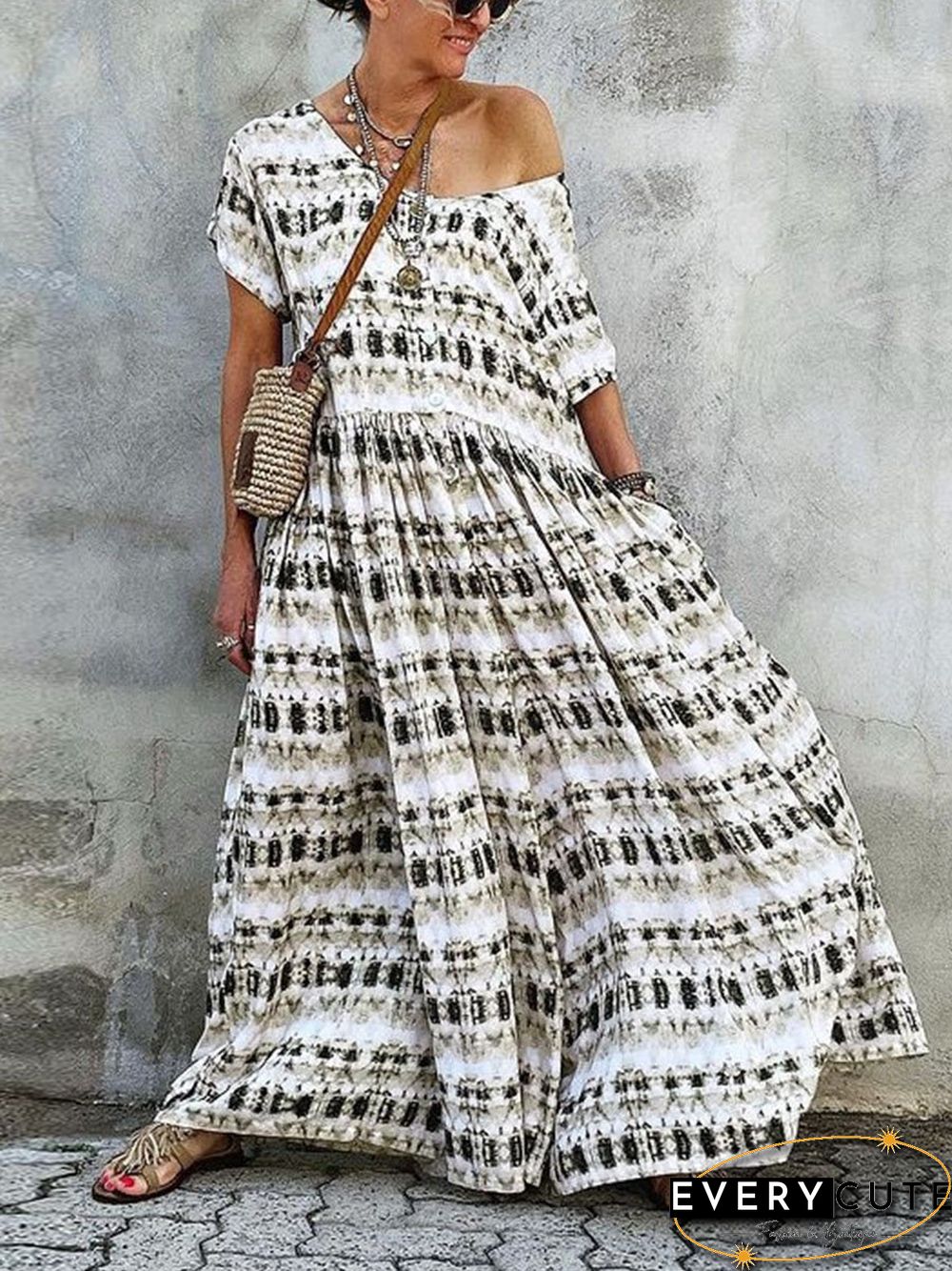 Boho Print Loose-fit Maxi Vacation Dress P10325