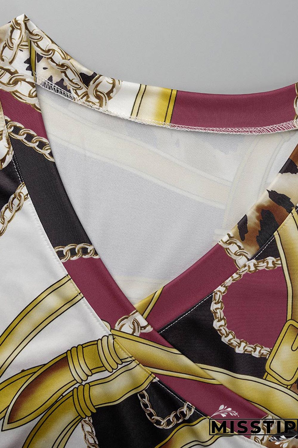 Brown Fashion Casual Print Bandage Patchwork V Neck Long Dress