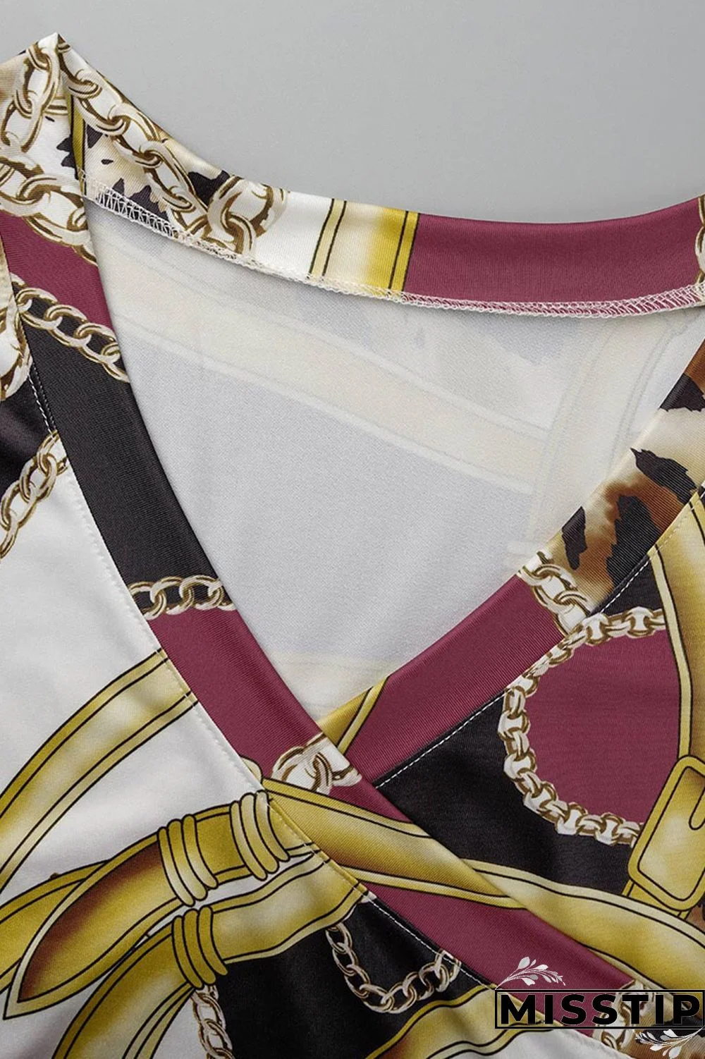 Brown Fashion Casual Print Bandage Patchwork V Neck Long Dress